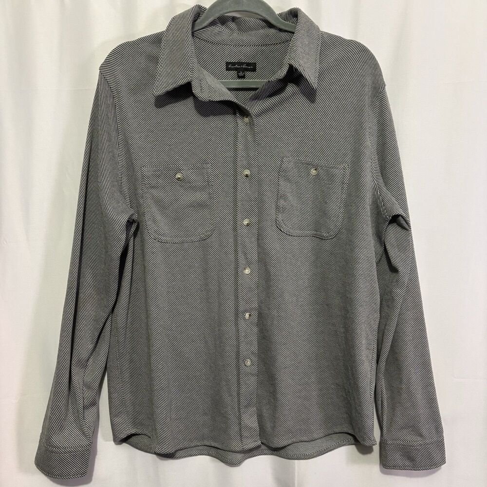 Hunter Brown Shirt Womens L Gray Textured Micro Stripe Button Up Long Sleeve Top